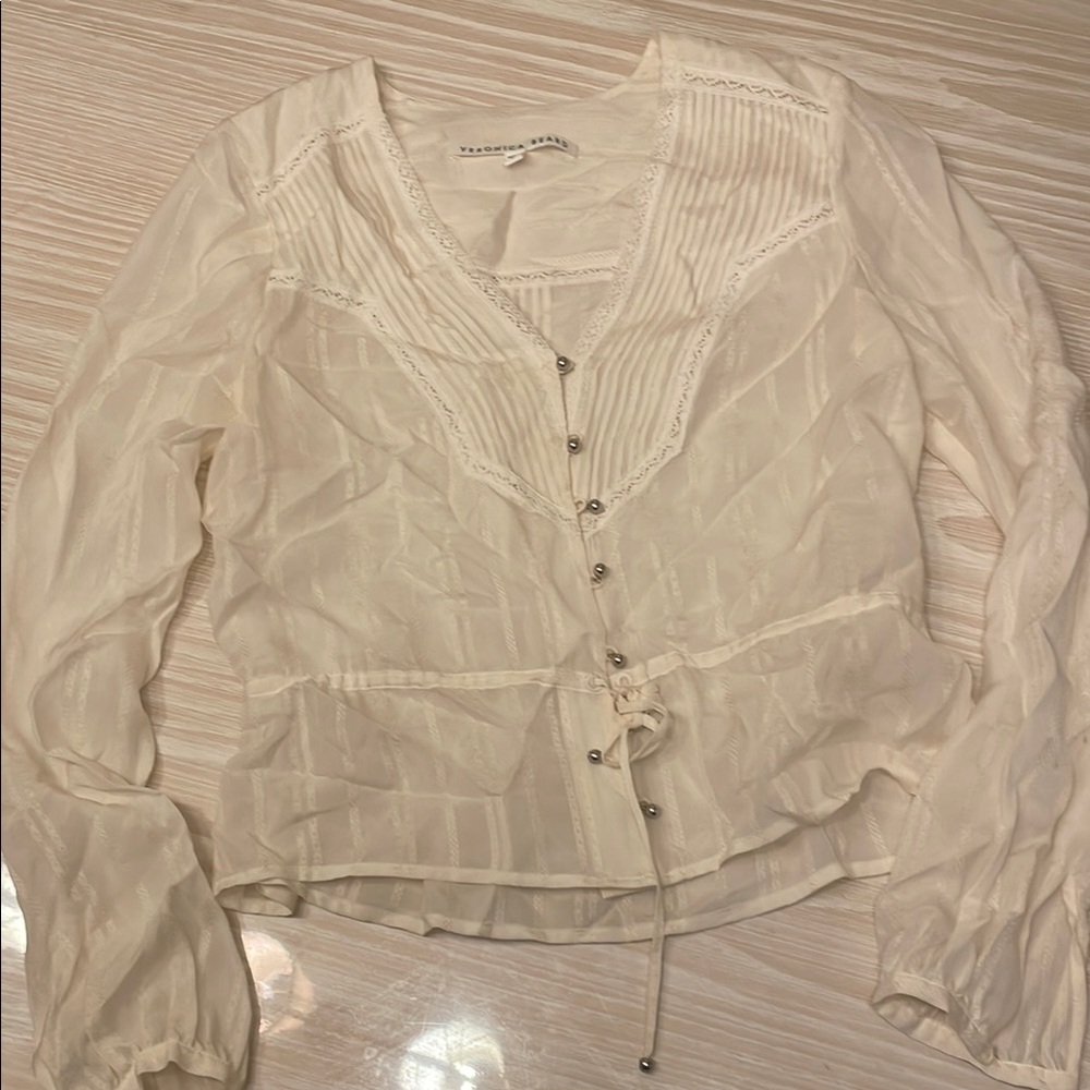 Veronica Beard Elegant Cream Button-Up Blouse